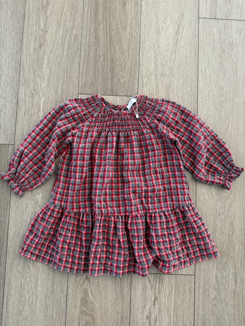 Zara Red and Gray Plaid Smocked dress toddler girls 2-3 years NWOT